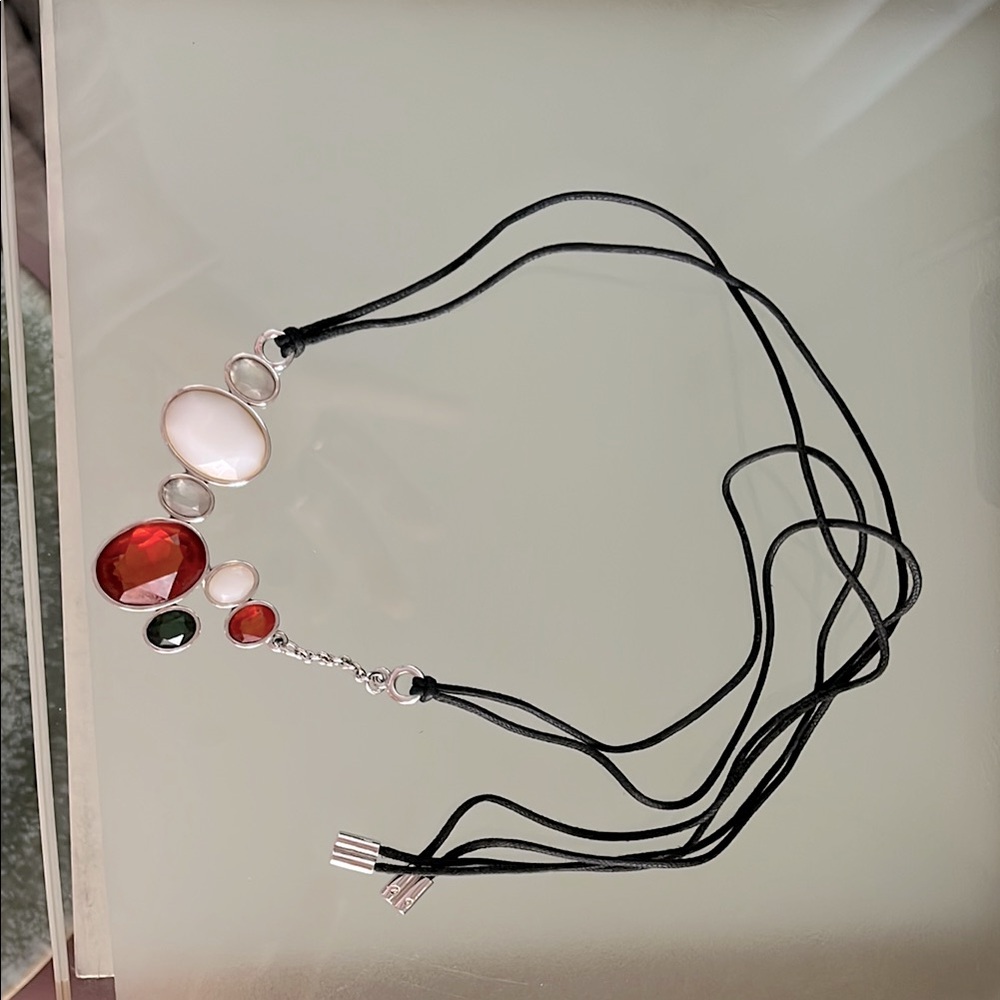 Swarovski Multi-Stone Necklace and bracelet with Black leather Cord